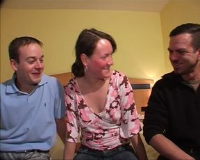 Amateur German slut fucks two horny dudes in the bedroom