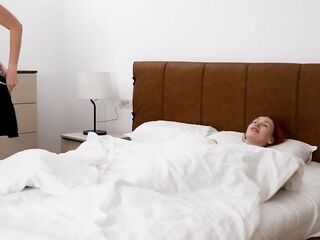 Step Mama and Step Sister Share Couch with Step Son in Wild Hotel Bang