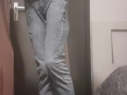 tied to pole, wetting jeans till cumshot