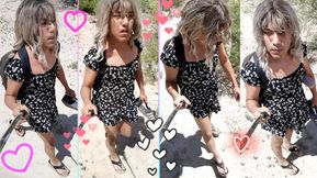 Cute Shemale Legs in Mini Dress and Sandals Walks in Public Very Hot