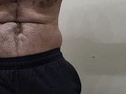 MUSCLE BEAR FLEXING IN BLACK SWEATPANTS!