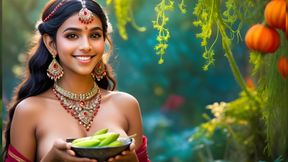 Beautiful Big Breasted Nude Indian Elf Girl with Flower