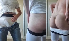 Striptease in Tight White Boxers Showing My Man Pussy