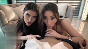 The first perspective of the threesome and cum slut constantly on the climax ride