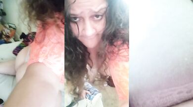Thick Latina milf plays with her phat pussy in front of window