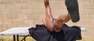 Backyard Baby Oil Table Top Cumshot