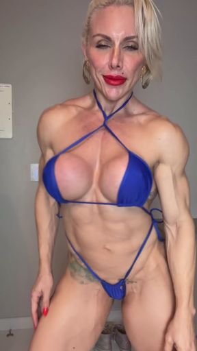 Fit Female Model in Blue Bikini