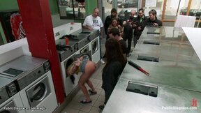 Slave in waching machine in public