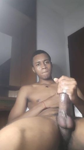 Webcam Stream BBC Sitting and Stroking Thick Black Cock with Lots of Saliva and Lube Black20one