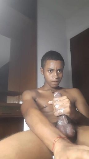 Webcam Stream BBC Sitting and Stroking Thick Black Cock with Lots of Saliva and Lube Black20one