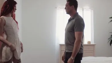 Stepdad Confronts Redhead Tgirl And Bareback Fucks Her