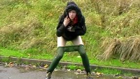 ”Lassie pissing & masturbating in public”