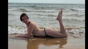 Femboy on holiday naked in the pool and boating