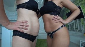 Sticky bellies slapping against each other Aa