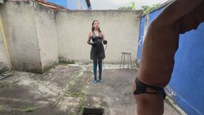 YFYE Bullwhipped by Kalinda the whip executrix in blue OTK Boots