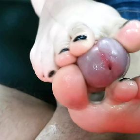 Public foot masturbation in a car