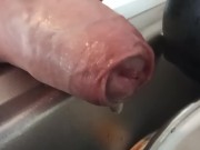 Closeup foreskin pissing on dishes