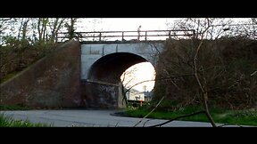 openlijk naakt op een brug