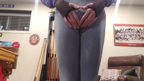 Teen femboy in yoga pants after workout fuck with huge dildo