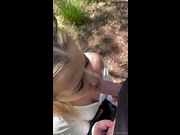 She craved blowjob during our walk. | Cum in mouth