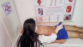 Nurse with big butt and perfect tits gives handjob and blowjob