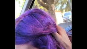 Teen slut gulps down big cock in car POV
