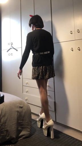 Sissy Andreina Practices Walking in Very High Heels