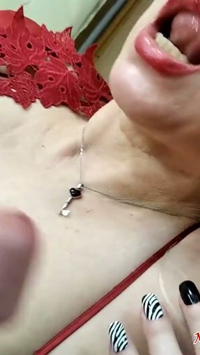 Sexy old lady in red gets her mature cunt creampied! Horny dirty mature whore AimeeParadise!   Clip 1