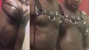 vintage black muscle dad leather vibrating toy cum session.
