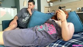 Blushing Brunette Pulls Down Her Shorts, Exposing Curvy Legs and Trim Hairy Arms