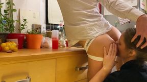 Coition on Kitchen Table - Intense Rimjob and Blowing Cock