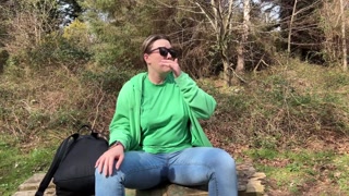 girl desperate public wetting jeans on park bench