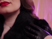 ASMR fur coat fetish, vaping smoking with leather gloves