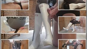 Fun in White Hunter Boots