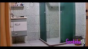 A Camera Catches Naughty Stepmother with Big Breasts and Bikini Marks Cleaning the House