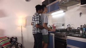 Drilling his bitch ass hard in the kitchen