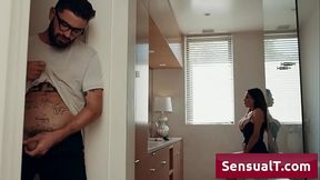 Beautiful and horny busty shemale brunette gives amazing wet blowjob in the bathroom to her friend - Johnny B, Chris Damned, Sofia Sanders