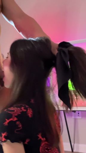 Japanese teen gives deep throat while her curvy Korean girlfriend