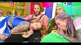 Alternative COSTUME ANAL 4-some - 2 on 2 double penetration, facefucking and facial cumshot action