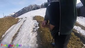 White snow and white cum in the mountains. In the middle of the hiking trail I just had to take out my cock and jerk it off until I came.