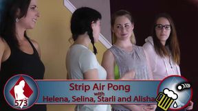 Four hot lesbians playing a Strip Air Pong game
