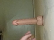 Chubby boy deep throats his dildo