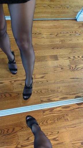 Black stockings + heeled stilettos