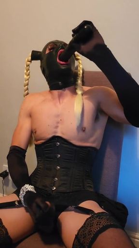 Latex doll wearing lingerie and cum