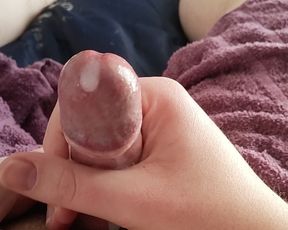 Cum Fountain from Stroking Bare Uncut Dick