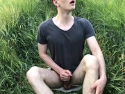 Step Son Ran Away From Home & Cute Boy JERKING OFF Outdoor in FIELD / Monster Cock / Teen boy /Uncut