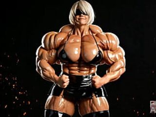 2B gets to be a muscle monster in this female muscle growth video