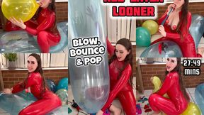 Red Latex Catsuit Looner: Blow, Bounce & Pop