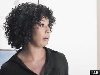 Breasty black stepsister bashes heads with her stepbro about whose turn it's to be with