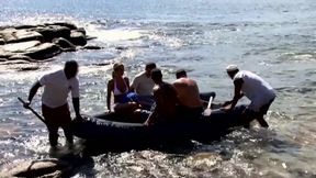 Outdoor gangbang with DP for blonde MILF and bukkake